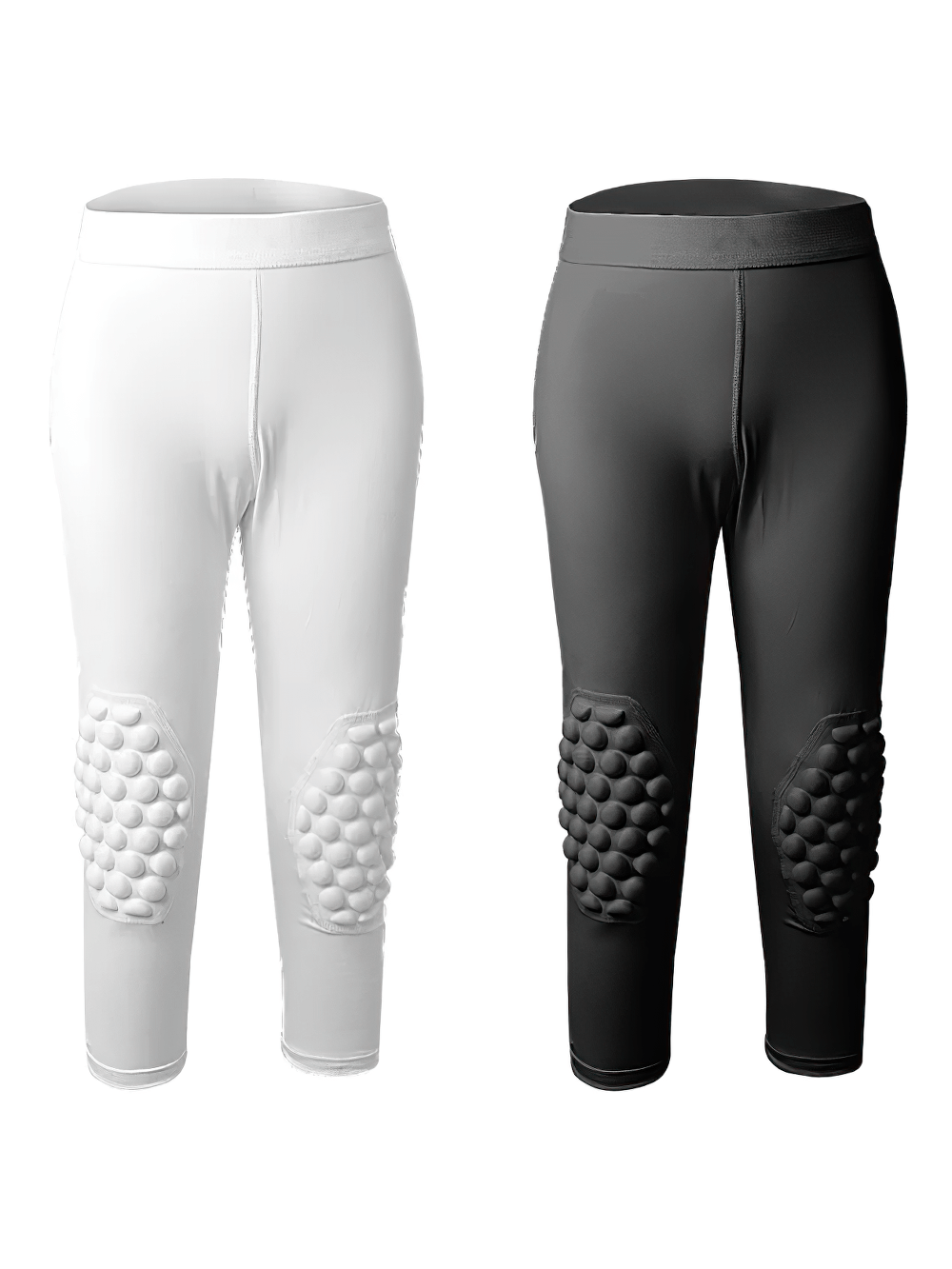 Sports Anti-collision Compression Leggings for Kids - SF3621 in white and black, showcasing padded knee areas for sports protection.